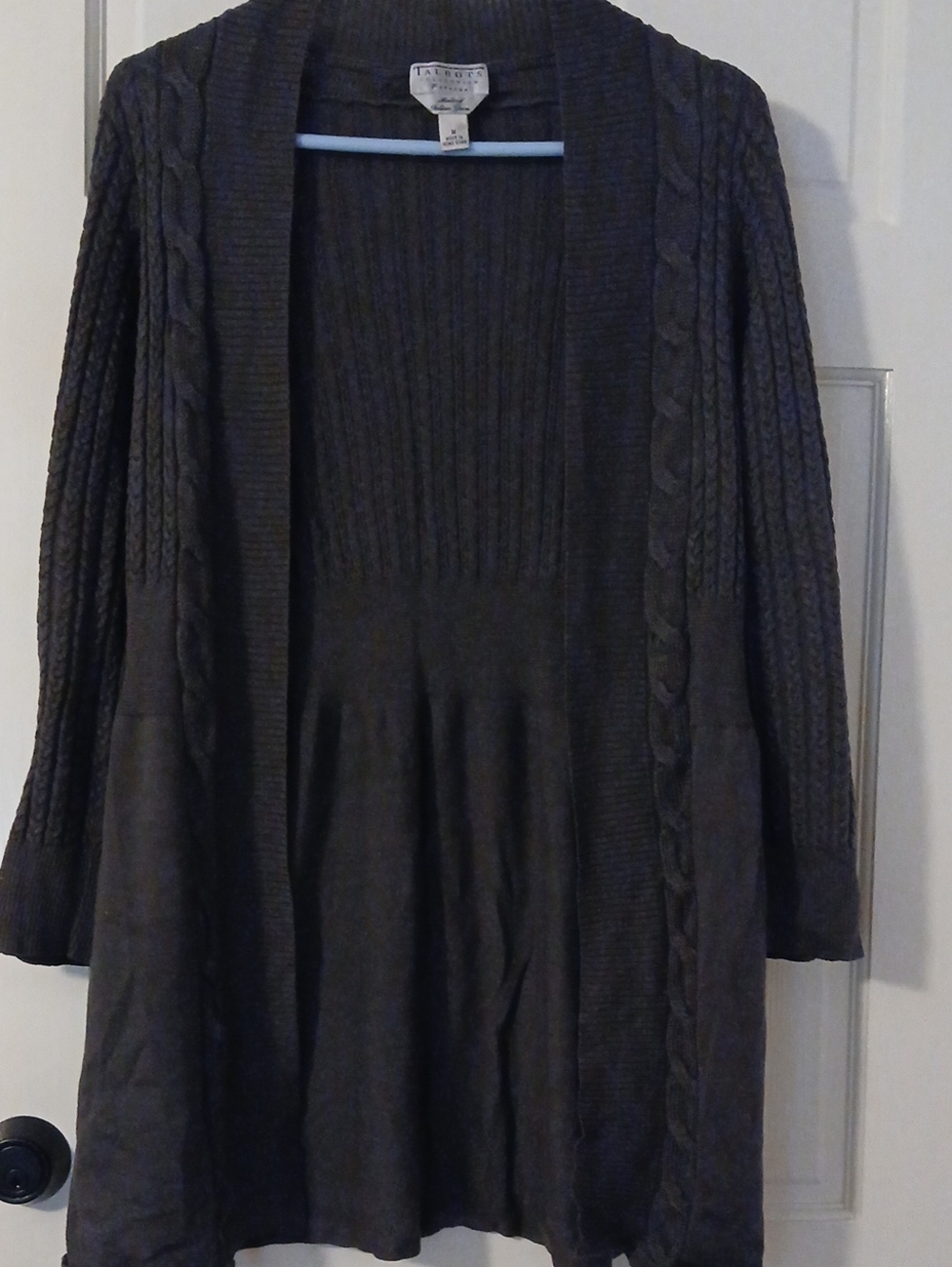 Talbots Charcoal Cable-Knit Open Cardigan Sweater